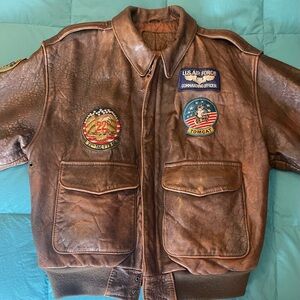 Vintage 1950’s Men's Brown Leather Bomber Jacket